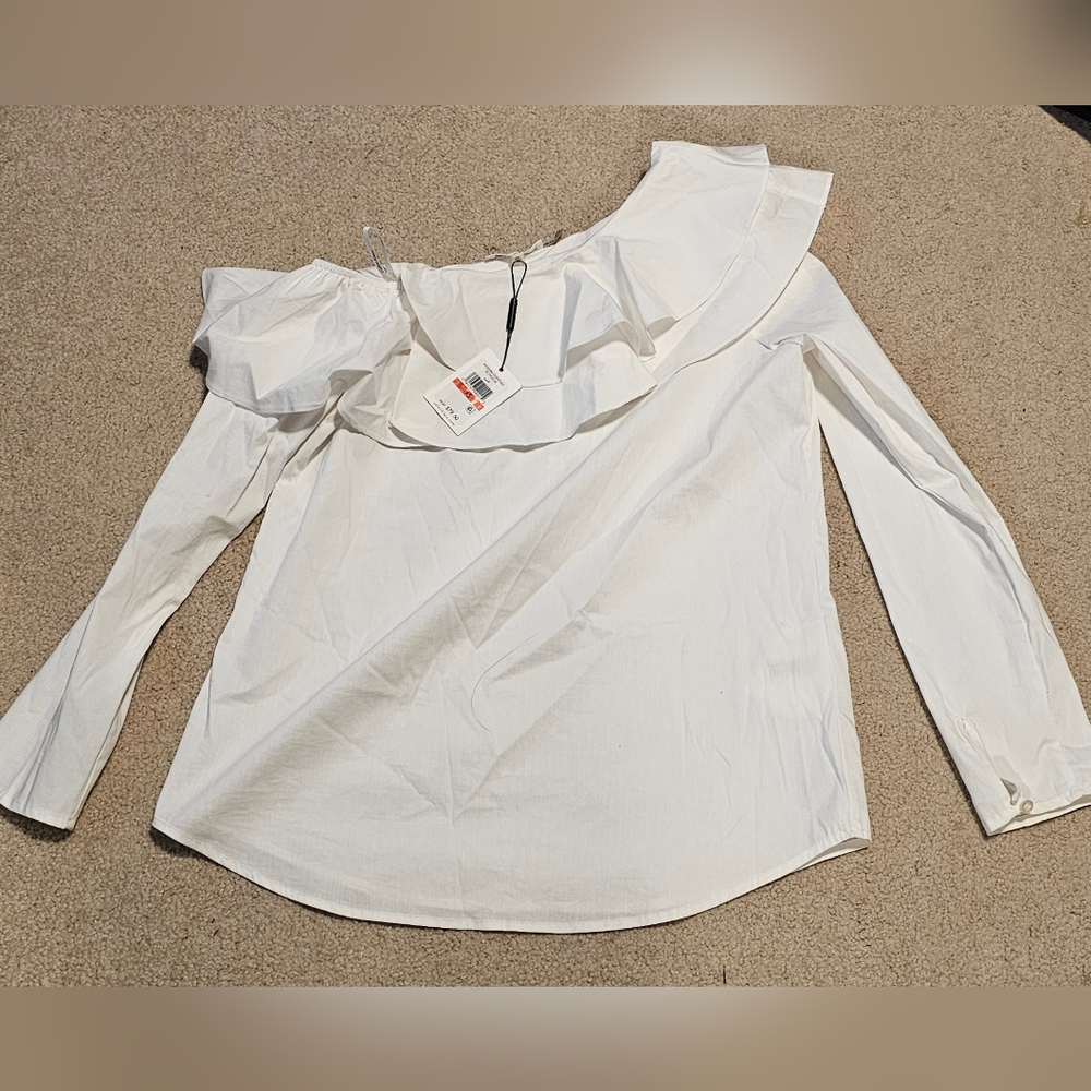 Calvin Klein White Ruffle Off-Shoulder Blouse